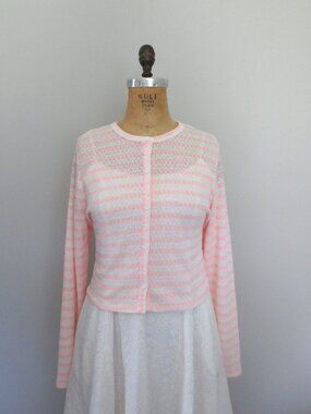 Urban Outfitters Cotton Blend Pink & White Striped Cropped Cardigan